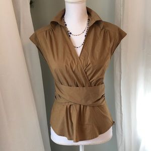 NY&CO Stretch Faux Wrap Top Dark Tan Size 6